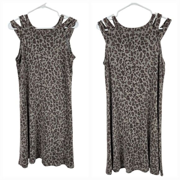 Maurices 24/7 Leopard Triple Strap Mini Dress Cozy Brushed Knit Women's Shift - Picture 3 of 11